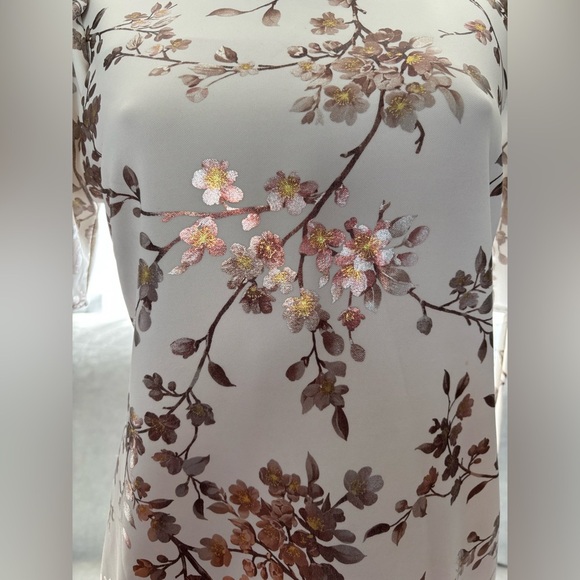 Shelby & Palmer Sheath Dress Women's Size 10 Ruched Sleeve Floral Ivory Stretch - Picture 11 of 16